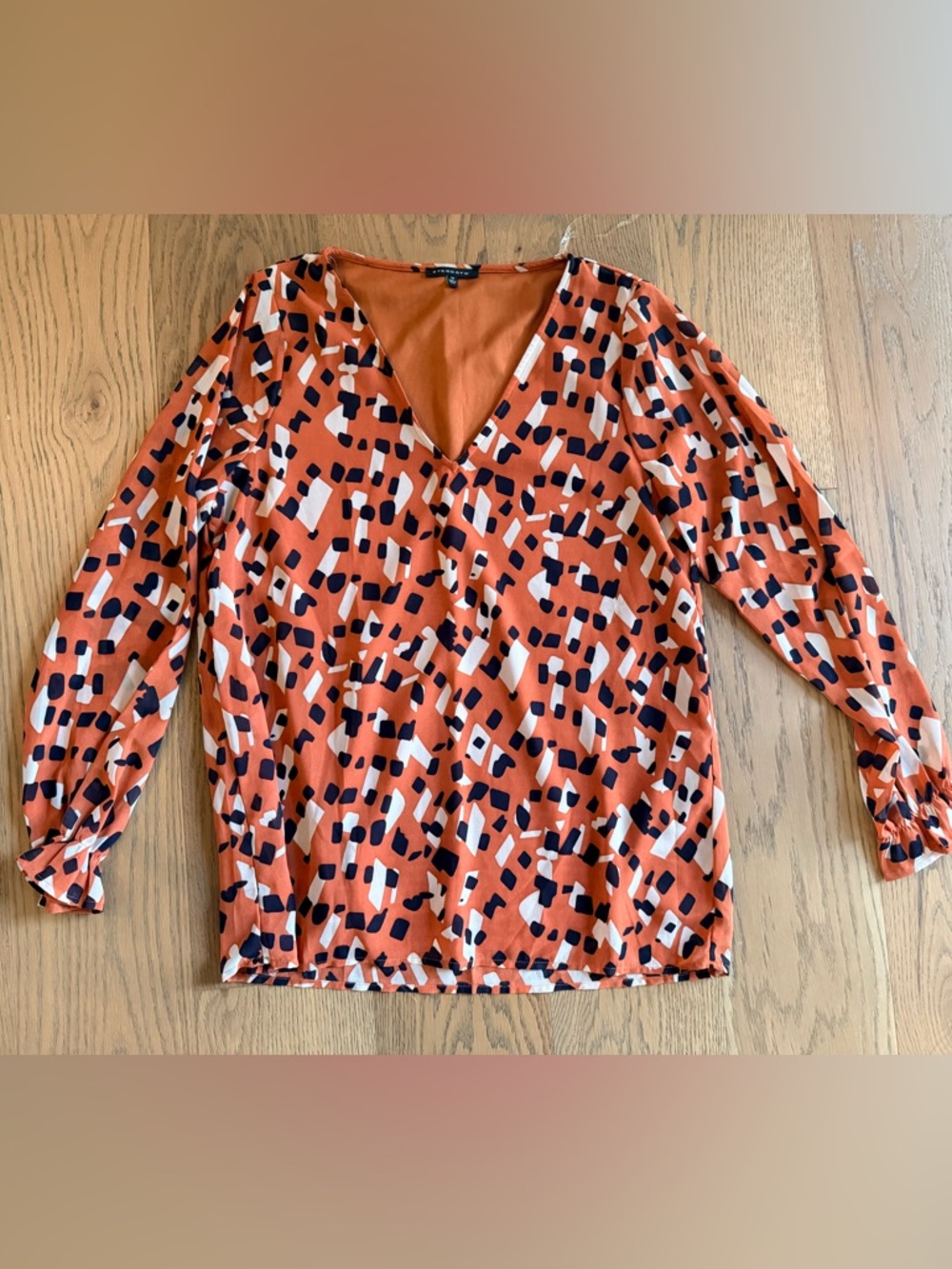 Staccato Rust Abstract Print V-Neck Long Sleeve Blouse Top